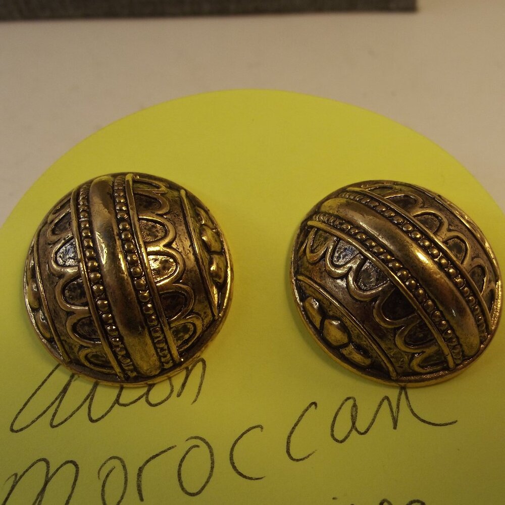 Vintage AVON Moroccan Gold Tone Button Earrings for Pierced Ears